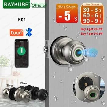 RAYKUBE K01 Tuya Bluetooth Smart Door Lock Auto Cylinder Vandtæt Fingeraftryk Elektronisk Lås Knappen APP/Key/Fingeraftryk Lås