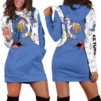 Disney Peter Plys Eeyore Hoodie Kjole Sweater Mode Disney Kjole Sweatshirt Kjole 3d Allover Printet Hættetrøje til Kvinder