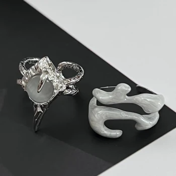 Vintage Punk Opal Uregelmæssige Lave Ringe Unikke Rock Par Elskende Åbning Ring for Kvinder Egirl Unikke Finger Mode Y2K Smykker