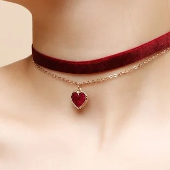 Klassisk Gotisk Tatoveringer Red Velvet Choker Halskæde Røde Hjerte Vedhæng Halskæder til Kvinder, Mode Smykker Valentine ' s Gave