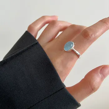 Silvology Ægte 925 Sterling Sølv Oval Aquamarine Ringe til Kvinder Naturlige Sten Justerbar Crystal Ringe Luksus Fine Smykker