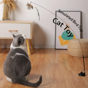 Fugl Interaktive Cat Toy Sjove Simulering Fjer Fugl med Klokke Kat Stick Legetøj til Killing spil Teaser Wand Legetøj Kat Forsyninger