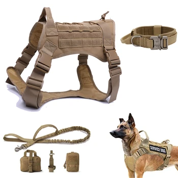 Taktiske Militære Vest K9 Pet Udendørs Træning Vest Hund Sele og Snor Sæt Med Halsbånd til Mellemstore og Store Hunde German Shepherd