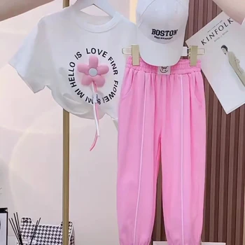 Piger Sommeren Passer til Nye Børn Baby Kort-langærmet T-shirt, Toppe, Casual Bukser, To-delt Lille Pige Sportstøj