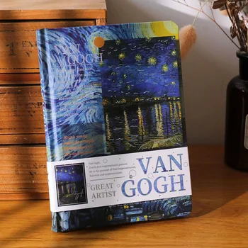 Van Gogh / Monet Olie Maleri Series Notebook Farve Illustration Side Indbundet Smuk Dagbog Studerende Notesblok